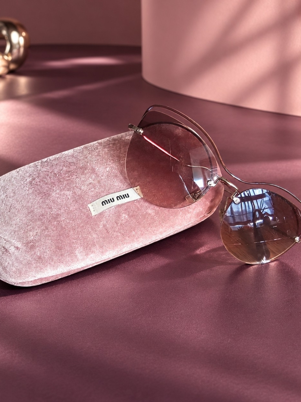 Miu Miu Rose Gradient Round Metal-Trim Sunglasses